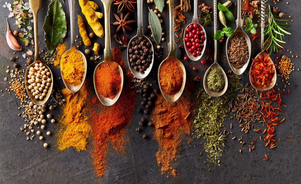 Assorted Indian spices in bowls
